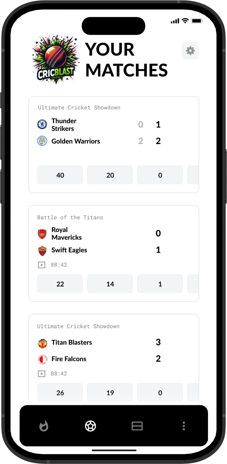 CricBlast matches screen